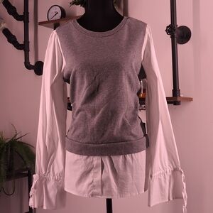 Chic Dalia Mixed Media Layered Sweater in Gray. Perfect for Office Siren